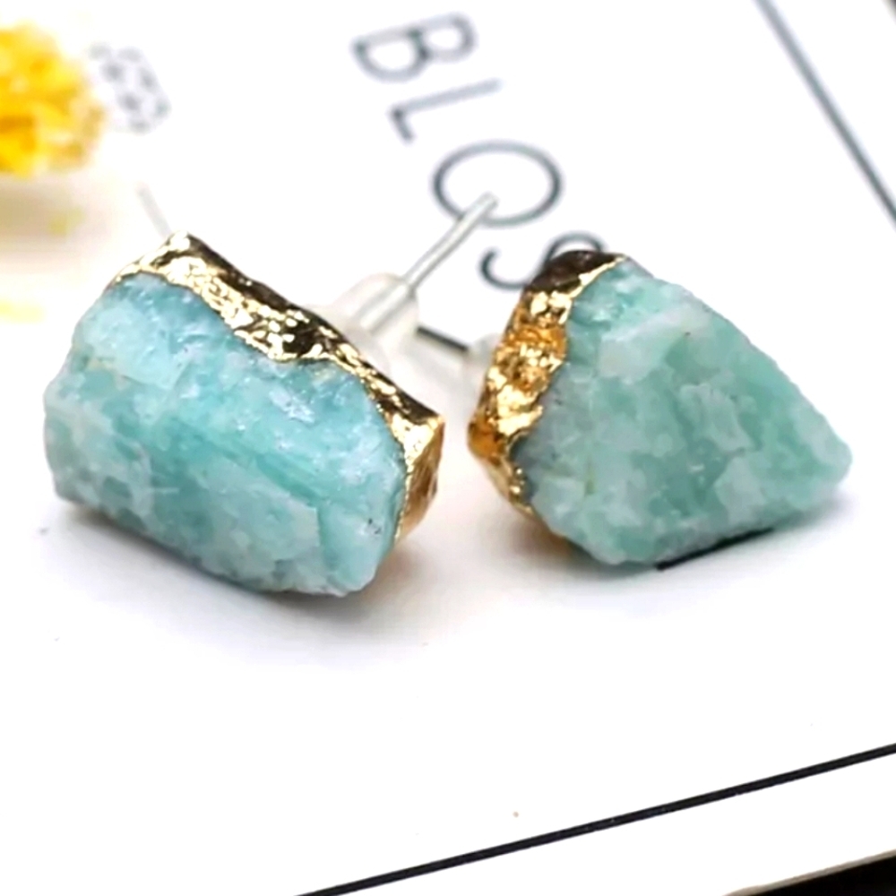 Rough Semi Precious Stone Quartz Stud Earrings